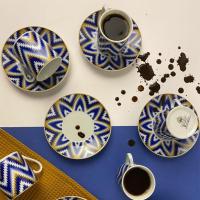 Sembol Çiçek Desenli Kahve Fincanı Mavi/Sarı
