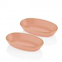 The Mia Oval Servis Tabağı 26cm 2'li Somon Pembe / Gold
