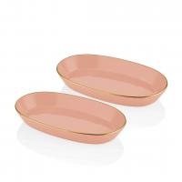 The Mia Oval Servis Tabağı 29cm 2'li Somon Pembe / Gold