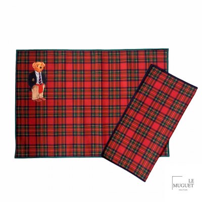 Amerikan Servis & Peçete 2 Kişilik Kenarı Nakışlı Kırmızı / Yeşil