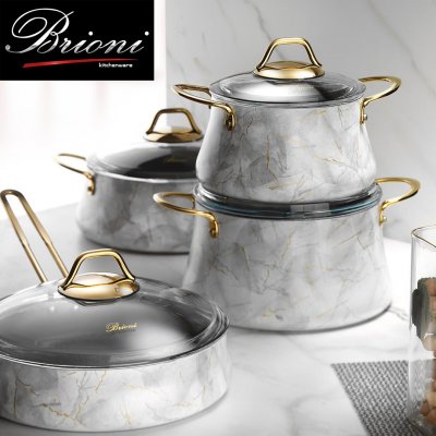 Brioni Marble Tencere Seti 7 Parça İndüksiyon Uyumlu Granit