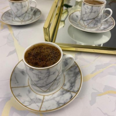 Sembol Kahve Fincanı Bej Mermer Desen
