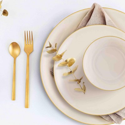 The Mia 6 Kişilik Yemek Takımı 24 Parça Krem/Gold