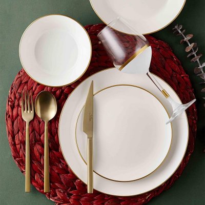 The Mia 6 Kişilik Yemek Takımı 24 Parça Gold Beyaz