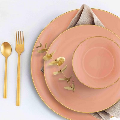 The Mia 6 Kişilik Yemek Takımı 24 Parça Somon Pembe Gold