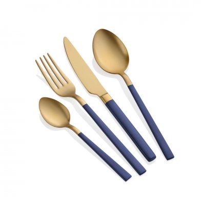 The Mia Çatal Kaşık Bıçak Seti 6 Kişilik 24 Parça Çelik Lacivert Gold