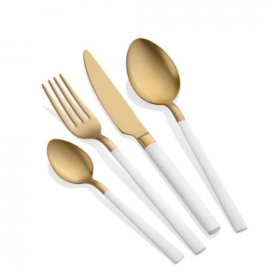 The Mia Çatal Kaşık Bıçak Seti 6 Kişilik 24 Parça Çelik  Gold Beyaz