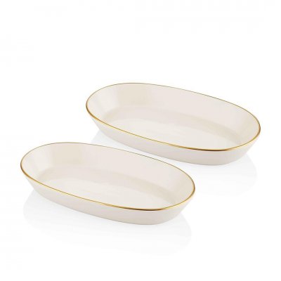 The Mia Oval Servis Tabağı 29cm 2'li Krem/Gold