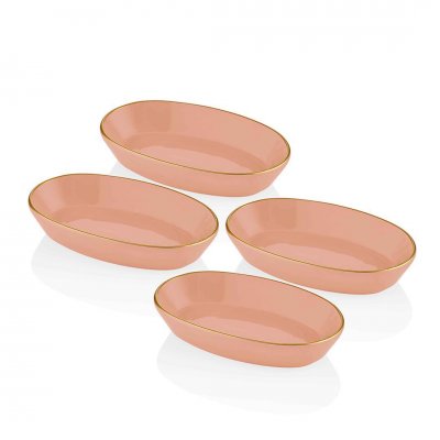 The Mia Oval Servis Tabağı 17cm 4'lü Somon Pembe/Gold