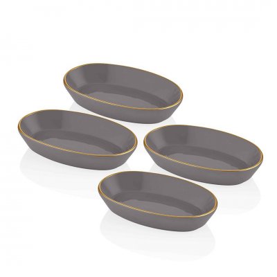 The Mia Oval Servis Tabağı 17 Cm 4'lü Gri/Gold